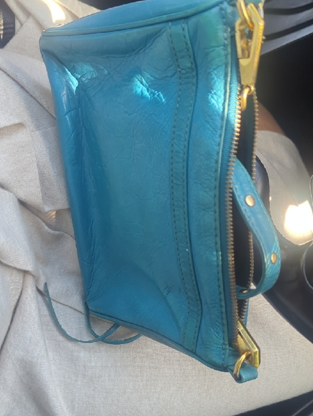 Teal Leather Crossbody Bag with Gold Hardware - Picture 2 of 7